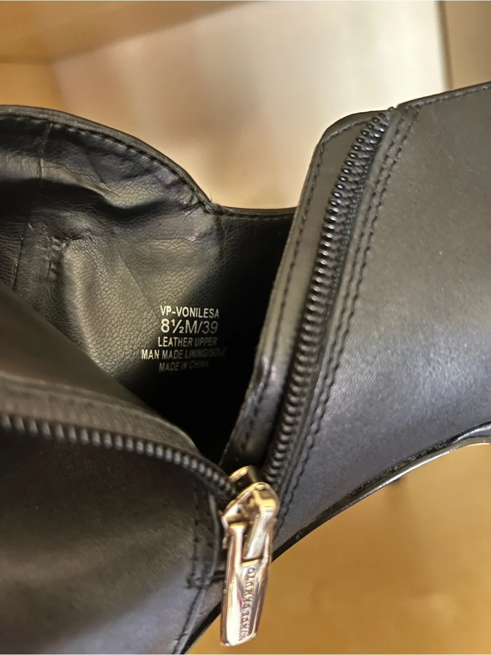 Vince Camuto Vonilesa Black Leather Ankle Stiletto Booties with Gold Buckle